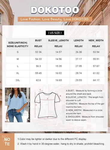 Vista 6 de Dokotoo Camisas casuales de manga corta con cuello en V para mujer, blusas sólidas de gran