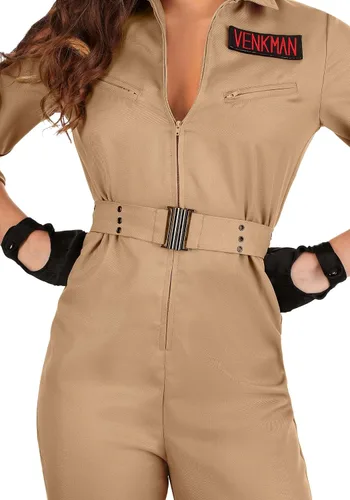 Vista 6 de Disfraz de Cazafantasmas para mujer, traje de Halloween caqui con atrapasantasmas