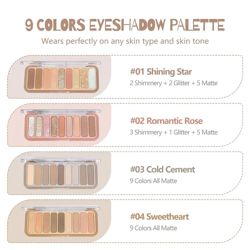 Vista 7 de Paleta de sombras de ojos, altamente pigmentada, con purpurina coreana, paleta de sombras de ojos mate a brillante con 3 pinceles de sombra de ojos