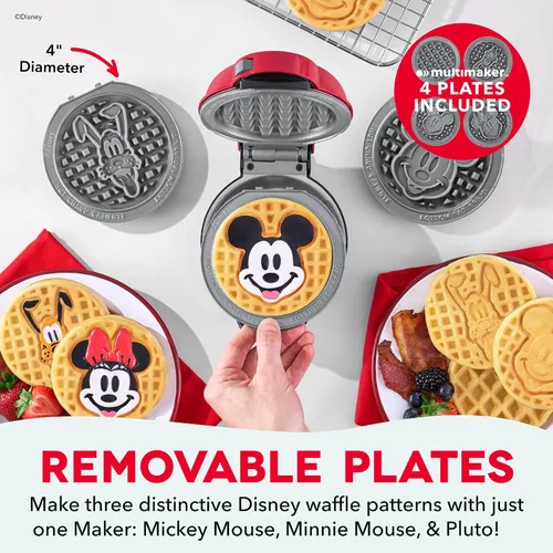 Vista 2 de Disney Dash MultiMaker Mini Maker System - Máquina eléctrica de gofres y platos intercambiables - 1 MultiMaker, 4 platos, diseño de Mickey Mouse
