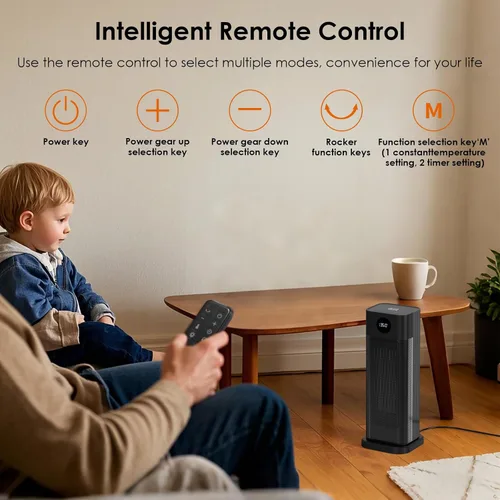 Vista 8 de Minthouz Calentador de Espacio - Calentadores de Torre de Cerámica PTC de 1500W para Uso en Interiores con Termostato Ajustable, Temporizador
