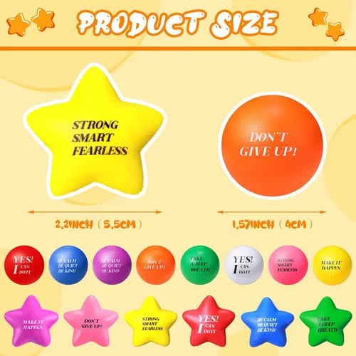 Vista 2 de Jerify 140 bolas de estrés a granel para adultos, espuma colorida, estrella motivacional, bola de estrés, juguete de regalo con citas inspiradoras