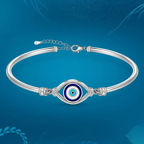 Vista 5 de Pulsera contra el mal de ojo para mujer, de plata de ley griega, turca, azul, pulsera ajustable con protección de buena suerte, joyería de oro
