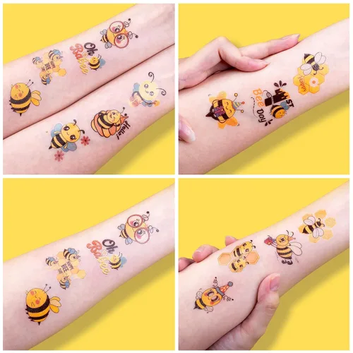 Vista 6 de 120 tatuajes temporales precortados de abeja para niños Recuerdos de fiesta de cumpleaños temáticos súper lindos, suministros, decoraciones