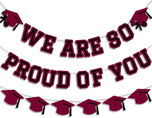 Vista 16 de Letrero con texto en inglés «We Are So Proud Of You», decoración de fiesta de graduación, guirnalda de tapa de felicitaciones, letrero de pared, Azul