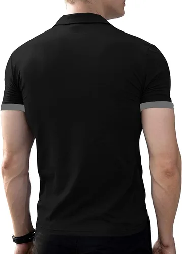 Vista 2 de Polo ajustado para hombre, manga corta, casual, de algodón, con bolsillo, color sólido, para verano