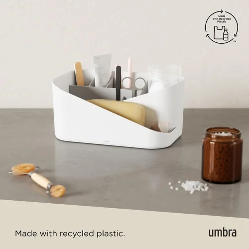 Vista 6 de Umbra Glam Organizador de cosméticos, contenedor de almacenamiento versátil con inserto extraíble para baño, oficina y más, color blanco