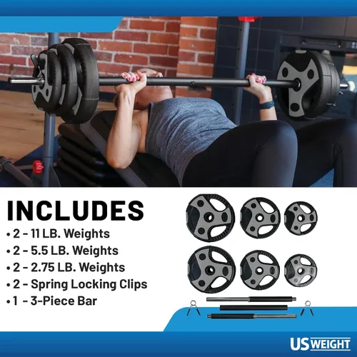 Vista 3 de US Weight Juego de pesas de 43 libras para gimnasio en casa con barra acolchada de 55 pulgadas, pesas ajustables para ejercicio, levantamiento