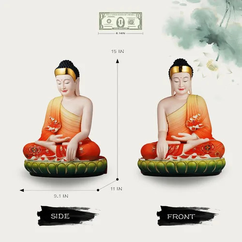 Vista 9 de FENGSHUI-CAISHEN Estatua de Buda grande de cerámica superior para el hogar, figura de meditación de Buda sentado, Buda hecha a mano, Buda, Buda