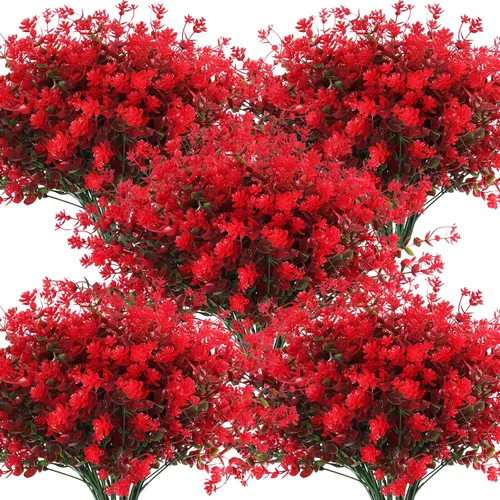 Vista 27 de RECUTMS - Flores artificiales, 12 plantas sintéticas para exteriores, resisten rayos ultravioleta, arbustos para interiores y exteriores, maceta