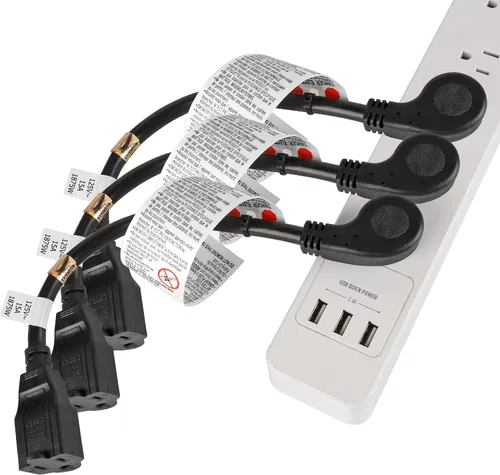 Vista 8 de VSEER Cable de extensión de enchufe plano resistente de 3 pies, 1875 W, 15 A, 14 AWG, protector de toma de corriente, cable de extensión de Negro