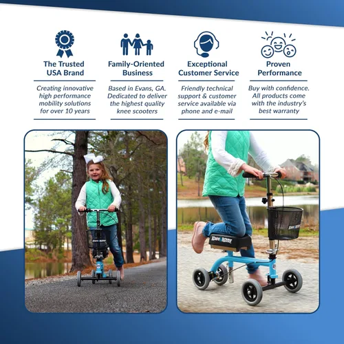 Vista 2 de KneeRover Rodillera infantil para adultos pequeños para cirugía de pies, pie roto, lesiones de tobillo, patinete pediátrico ligero para tobillo roto