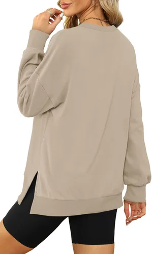 Vista 3 de XIEERDUO Sudaderas de gran tamaño para mujer, estilo casual, cuello redondo, manga larga, cómodas
