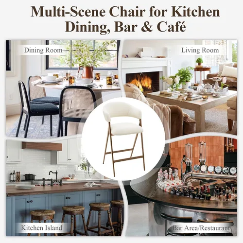 Vista 9 de COLAMY Juego de 2 taburetes de bar con respaldo, modernos taburetes tapizados con patas de metal para encimera de cocina, comedor, beige