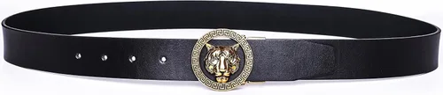 Vista 3 de Cinturón de cuero de vaca original con hebilla de tigre de oro y plata de lujo para hombre de 1.378 in