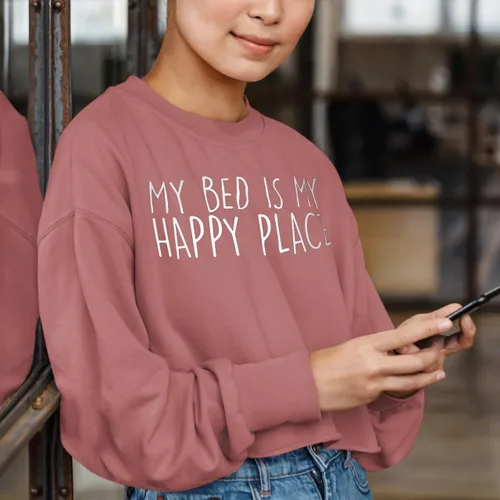 Vista 5 de My Bed is My Happy Place - Camiseta recortada de manga larga Napper Present Diseño de siesta