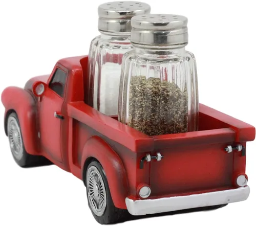 Vista 5 de Ebros - Figura clásica de camioneta roja a la antigua usanza, para cocteleras de cristal y salero, decoración de cocina, estatua (S&P Shakers)