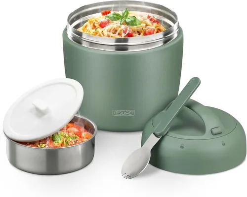 Vista 15 de Termo de sopa para comida caliente, contenedor de almuerzo aislado de acero inoxidable de 32 onzas, termo de boca ancha para sopa y alimentos, Negro