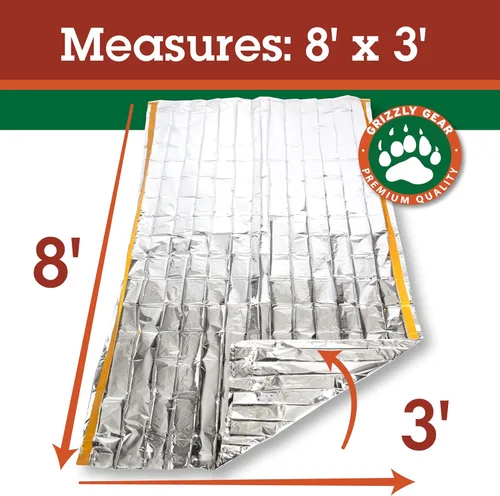 Vista 2 de Grizzly Gear Tienda térmica de emergencia – Refugio de supervivencia reflectante de Mylar – Tienda de campaña de tubo impermeable tamaño XL que