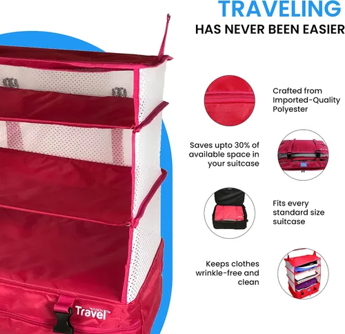 Vista 3 de Stow-N-Go Estantes de viaje colgantes portátiles, organizador de equipaje para equipaje. Armario de mano con colgador para ropa. Cubo de embalaje