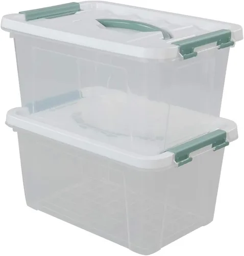 Vista 8 de Gloreen - Contenedores de almacenamiento transparentes de 6 cuartos con tapa blanca y mango azul, 2 paquetes Caja de contenedores