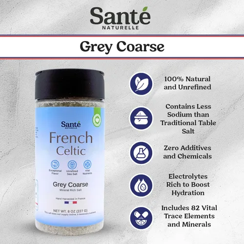 Vista 3 de Sante Naturelle Celtic Salt Organic Grey - Coctelera gruesa de 8 onzas, sal mineral, sal marina francesa sin refinar orgánica, rica en más de 82