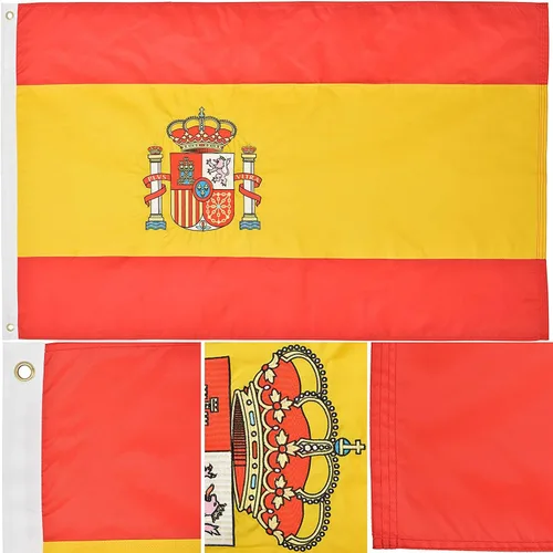 Vista 2 de Bandera de España 3' x 5' ft Nylon 210D Premium Bandera española bordada al aire libre