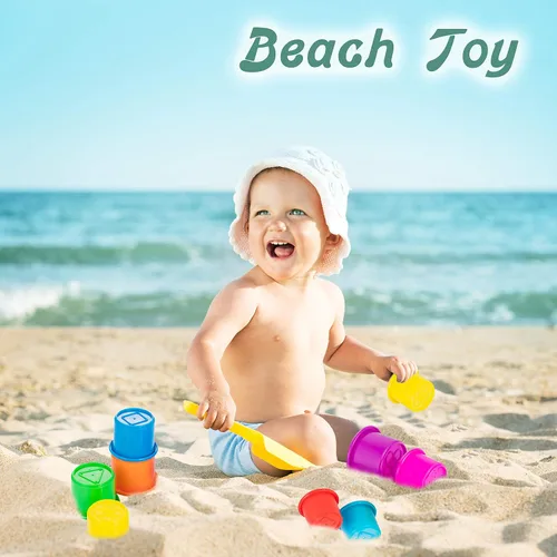 Vista 5 de Driddle Coloridas tazas apilables y anidadas, 8 tazas, divertido juguete de aprendizaje de color, gran juguete de baño y playa para bebés y niños