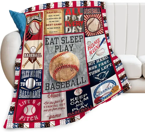 Vista 9 de Manta de Béisbol Manta de Béisbol para Arrojar Regalos para Amantes de los Deportes Artículos de Felpa de Forro Polar Franela para la Cama