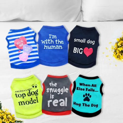 Vista 3 de 6 piezas camisas para perros pequeños y medianos, chaleco transpirable estampado para mascotas, ropa de verano para perro, camiseta suave para Azul