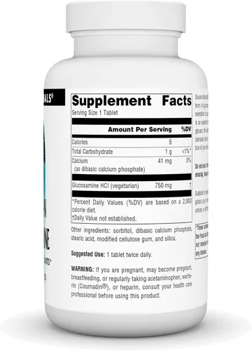 Vista 3 de Source Naturals Glucosamina Vegetariana, Promueve Articulaciones Saludables*, 750 mg - 120 Tabletas