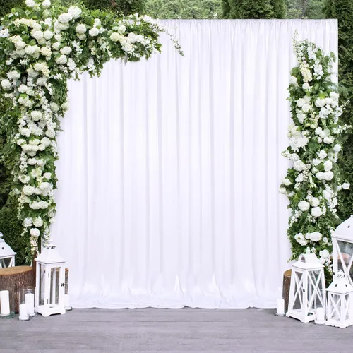 Vista 10 de Cortina de fondo marfil de 10 x 10 pies para fiestas, bodas, tela de poliéster, cortinas para fotos, decoración de fondo para baby shower