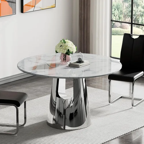 Vista 29 de Mesa de comedor de mármol negro para 4, 6, 70 pulgadas, moderna mesa de comedor de cocina dorada con base de acero inoxidable con diseño de Oro