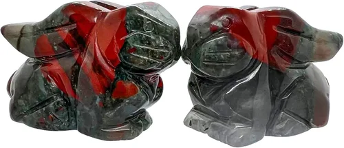 Vista 3 de Estatua de conejo sentado de piedra de sangre natural de África de 2 pulgadas, escultura decorativa de Fengshui para decoración del hogar, cristal