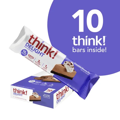 Vista 6 de think! Delight Barras de proteínas, bajas en carbohidratos, sin gluten, pastel de mousse de chocolate, 10 unidades (el embalaje puede variar)