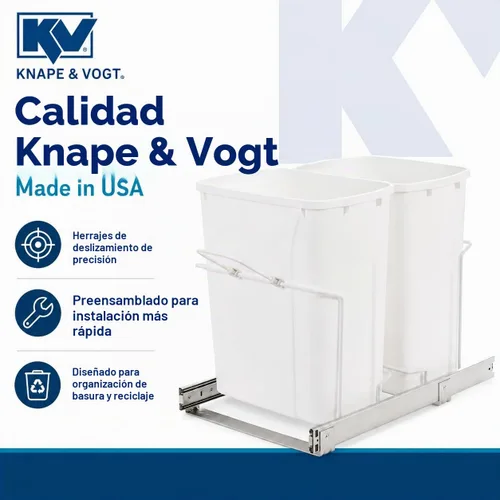Vista 6 de Knape & Vogt Bote de basura extraíble de montaje inferior para gabinete Blanco - Tipo de deslizamiento de rodamiento de bolas