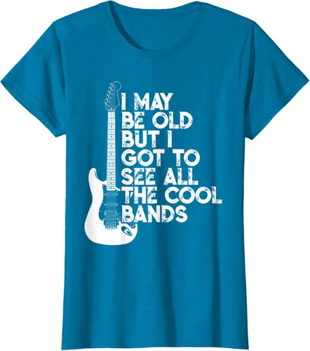 Vista 99 de Camiseta con texto en inglés "I May Be Old But I Got to See All The Cool Bands" Negro