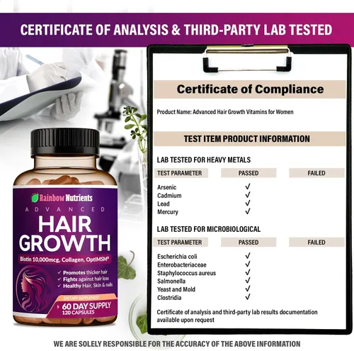 Vista 7 de Paquete de 2 vitaminas para el crecimiento del cabello para mujeres Biotina 10,000 mcg, colágeno, OptiMSM® patentado, goMCT®, saw palmetto