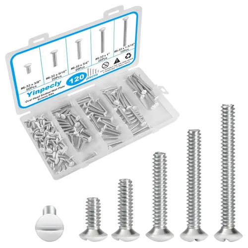 Vista 8 de Kit de 120 tornillos blancos para placas de pared, sujetadores de rosca #6-32 para cubiertas de tomacorrientes y placas de interruptores con 4