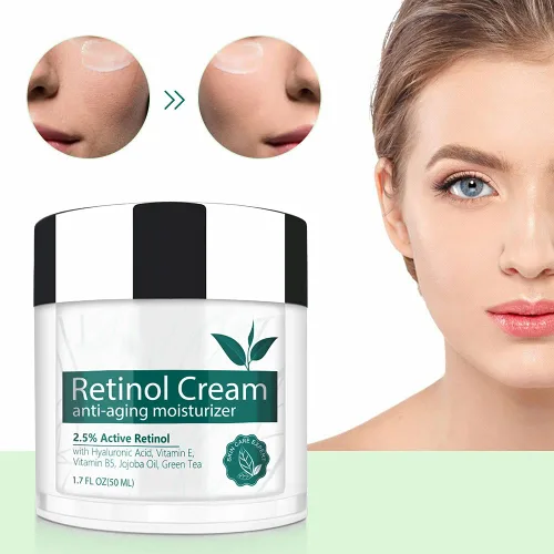 Vista 5 de Crema de retinol para cara, hidratante facial con 2.5% de retinol, ácido hialurónico, crema hidratante antienvejecimiento de día y noche