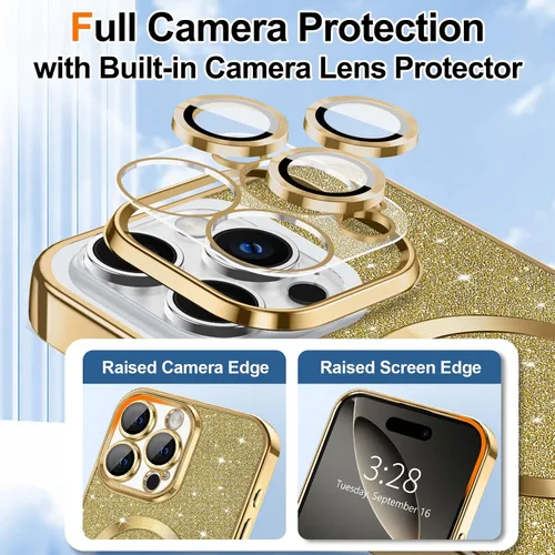 Vista 83 de Hython para iPhone 15 Plus Funda con chispas brillantes, Fundas transparentes magnéticas con protector de lente de cámara [Compatible con MagSafe]