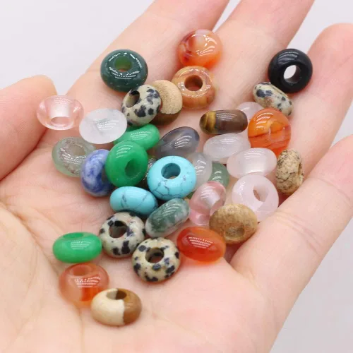 Vista 2 de 50 cuentas sueltas de piedra semipreciosa natural con agujero grande, forma de ábaco, ópalo de moda, amatista, unakita, cuarzo rosa, cuentas