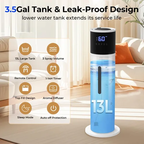 Vista 2 de VENTISOL Humidificadores grandes para dormitorio, humidificador silencioso de niebla fría de 16L/4.2 galones para el hogar y habitación grande