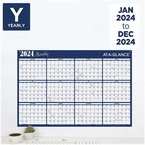 Vista 7 de AT-A-GLANCE® - Calendario anual horizontal reversible borrable de pared, 48 x 32 pulgadas, rojo, enero a diciembre de 2024, A152