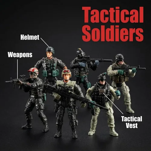 Vista 4 de Figura de acción de hombres del ejército y zombi, juguetes realistas de escena de batalla zombi, colecciones de juguetes de Navidad, Halloween, Negro