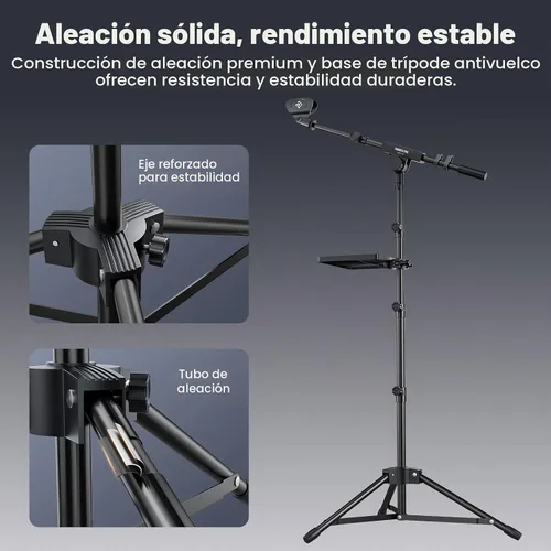 Vista 3 de PHENYX PRO Soporte para micrófono con bandeja grande de 8.7 x 6.3 in, altura de soporte ajustable, clips de micrófono dobles y bolsa de transporte