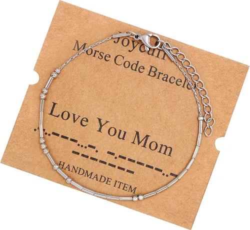 Vista 46 de JoycuFF Pulseras inspiradoras de código morse para mujeres, cuentas de plata, joyería con mantra de motivación, regalos para ella