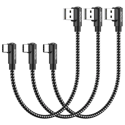 Vista 9 de Cable USB C corto de ángulo recto de 0.5 pies, paquete de 3 cables de carga USB C de 6 pulgadas, cable de carga rápida trenzado de nailon