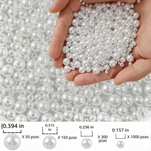 Vista 2 de 1500 cuentas de perlas para la fabricación de joyas, cuentas redondas sueltas de 0.157 pulgadas, 0.236 pulgadas, 0.394 pulgadas, 0.394 pulgadas