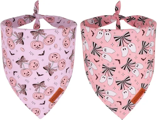 Vista 16 de PTDECOR Bandana de Navidad para perro, diseño de muñeco de nieve de Papá Noel, bufanda reversible para mascotas, diseño de triángulo rosa